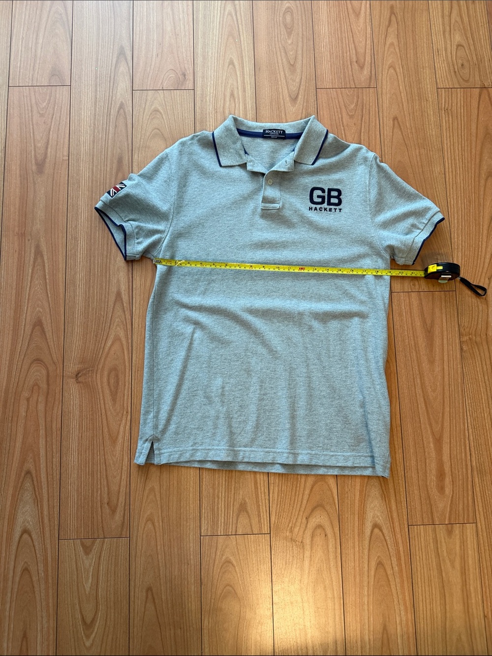 Hackett GB Logo Light Gray Polo with Navy Trim - Men